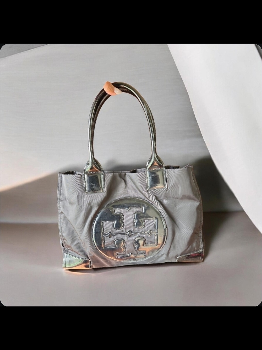 Tory Burch Black Tote with Patent Logo Medallion